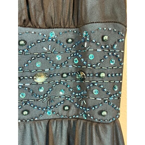 Retro Beaded Tulle Mini Dress 12P Blue Preppy HOCO Prom Chic Glam Jeweled 80s - Picture 3 of 10